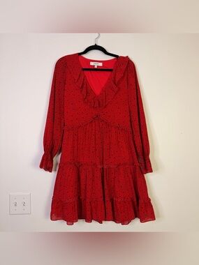 Joie | Red Long-Sleeve Tiered V-Neck Ruffle Dress 4